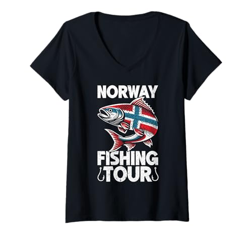 Damen Norway Fishing Tour Norwegen Angelteam Angler Angelsport T-Shirt mit V-Ausschnitt Damen Norway Fishing Tour Norwegen Angelteam Angler Angelsport T-Shirt mit V-Ausschnitt von Fischer Fischjagd Norwegen Angelausflug