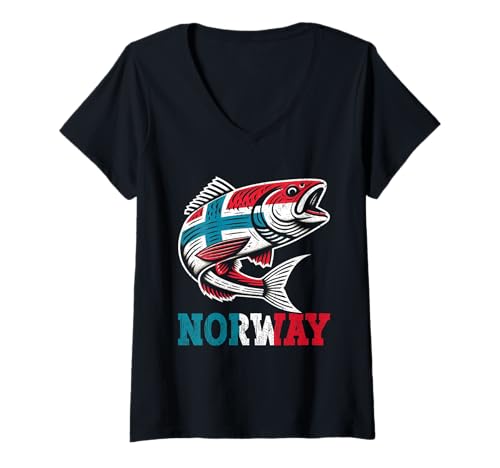 Damen Norway Norwegen Angelteam Angler Fischer Angelsport T-Shirt mit V-Ausschnitt Damen Norway Norwegen Angelteam Angler Fischer Angelsport T-Shirt mit V-Ausschnitt von Fischer Fischjagd Norwegen Angelausflug