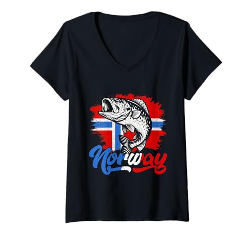 Damen Norway Norwegen Angelteam Angler Fischer Angelsport T-Shirt mit V-Ausschnitt Damen Norway Norwegen Angelteam Angler Fischer Angelsport T-Shirt mit V-Ausschnitt von Fischer Fischjagd Norwegen Angelausflug