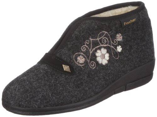 Fischer Damen Dora Filz Hausschuhe, Schwarz/anthrazit von Fischer Markenschuh