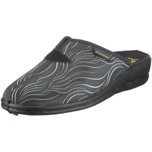 Fischer Damen Dora Pantoffel Leinen Hausschuhe, Schwarz/schwarz von Fischer Markenschuh