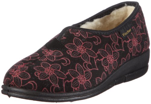 Fischer Damen Dora Schurwolle Hausschuhe, Rot/bordoschwarz von Fischer Markenschuh