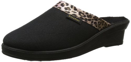 Fischer Damen Laura Leopard Pantoffeln, Schwarz (schwarz 222) von Fischer Markenschuh