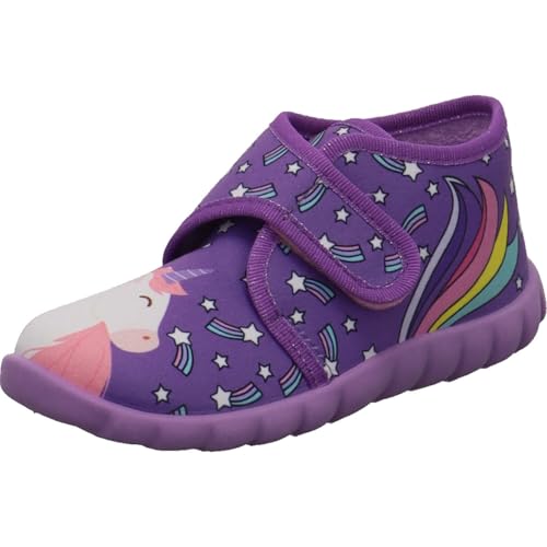 Fischer Hausschuh Flexi für Mädchen in Lila mit Einhorn und Sternschnuppen und Klettverschluss. lila Gr. 23 von Fischer Markenschuh