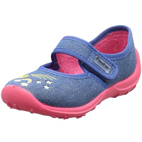 Fischer Kinder Hausschuh Einhorn Klettverschluss gepolstert rutschfest 552344, Größe:27 EU, Farbe:Blau von Fischer Markenschuh