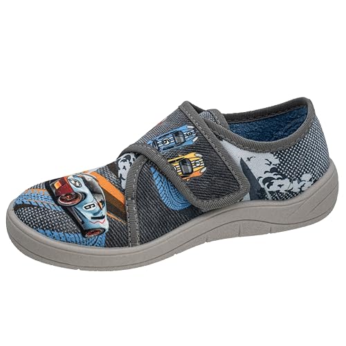 Fischer Kinder Hausschuh Jungen Klettverschluss Rennauto Motiv 641631, Größe:30 EU, Farbe:Grau von Fischer Markenschuh