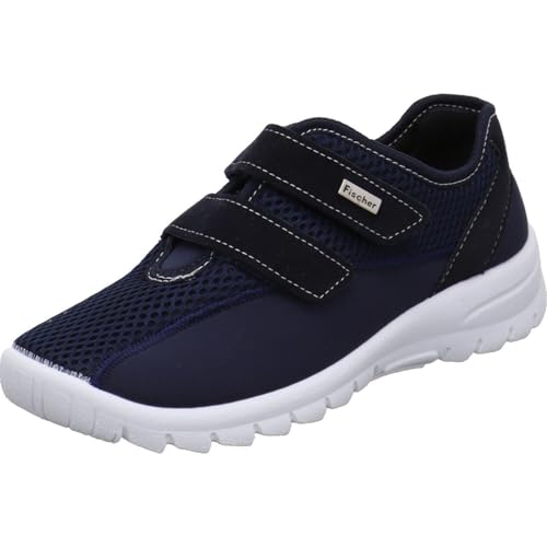Fischer Markenschuh Damen Hausschuh Bequemschuh aus Textil in Blau mit Klettverschluss. blau Gr. 39 von Fischer Markenschuh