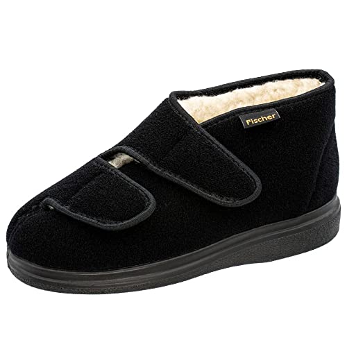 Fischer Markenschuh Unisex - Erwachsene, Damen,Herren Hausschuhe,warm gefüttert,therapie-stiefel,klett-hausschuhe,slides,Schwarz,45 EU / 10 UK von Fischer Markenschuh