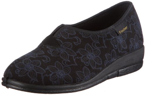 Fischer Damen Dora Blumen Hausschuhe, Blau/Blauschwarz, 43 von Fischer