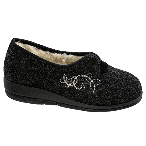 Fischer Markenschuh Damen Pantoffeln, Frauen Hausschuhe,warm gefüttert,Schlupfschuhe,schluepfschuhe,Slides,Slip-ons,Mules,Anthrazit,37 EU / 4.5 UK von Fischer Markenschuh