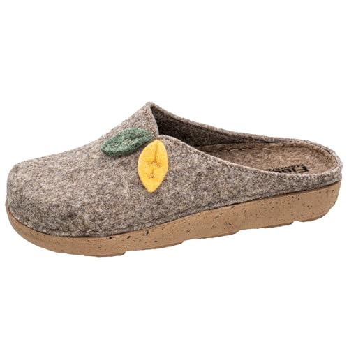 Fischer Damen Hausschuh Blätter Applikation Filz Pantoffel Dicke Sohle 646302, Größe:39 EU, Farbe:Braun von Fischer