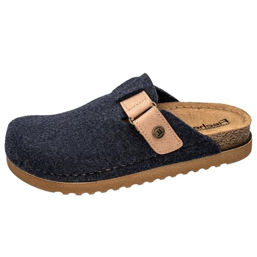 Fischer Damen Hausschuh Filz Pantoffel Klettverschluss Riemen 646404, Größe:41 EU, Farbe:Blau von Fischer