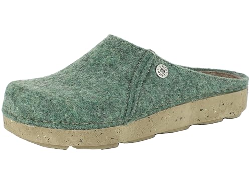 Fischer Damen Hausschuh Filz Pantoffel Plateau Florale Zierniete 636300, Größe:39 EU, Farbe:Grün von Fischer