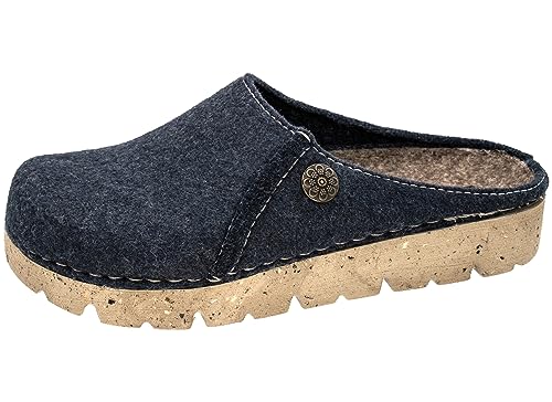 Fischer Damen Hausschuh Filz Pantoffel Plateau Florale Zierniete 636300, Größe:40 EU, Farbe:Blau von Fischer