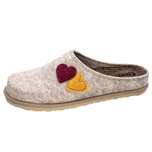 Fischer Damen Hausschuh Herzapplikation Filz Pantoffel lose Einlagen 645006, Größe:41 EU, Farbe:Beige von Fischer