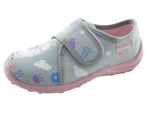 Fischer Kinder Hausschuh Alpaka Blumen rutschfeste Sohle Klettverschluss 552332, Größe:27 EU, Farbe:Grau von Fischer
