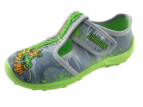 Fischer Kinder Hausschuh aus Baumwolle mit Klettverschluss rutschfest 552346, Größe:30 EU, Farbe:Grau von Fischer