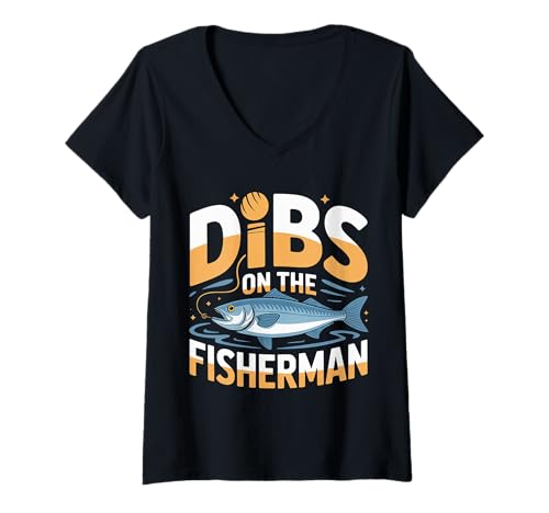 Damen Dibs On The Fisherman Frau Freundin Partner Hobby |- T-Shirt mit V-Ausschnitt Damen Dibs On The Fisherman Frau Freundin Partner Hobby |- T-Shirt mit V-Ausschnitt von Fischerei Liebesfrau im Freien