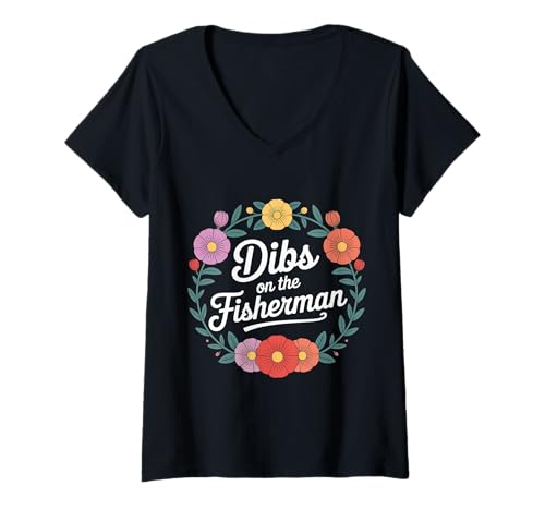 Damen Dibs On The Fisherman Frau Freundin Partner Hobby - T-Shirt mit V-Ausschnitt Damen Dibs On The Fisherman Frau Freundin Partner Hobby - T-Shirt mit V-Ausschnitt von Fischerei Liebesfrau im Freien