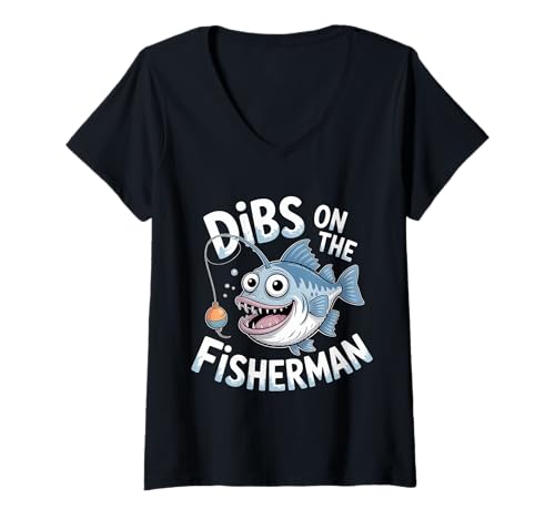 Damen Dibs On The Fisherman Frau Freundin Partner Hobby |- T-Shirt mit V-Ausschnitt Damen Dibs On The Fisherman Frau Freundin Partner Hobby |- T-Shirt mit V-Ausschnitt von Fischerei Liebesfrau im Freien