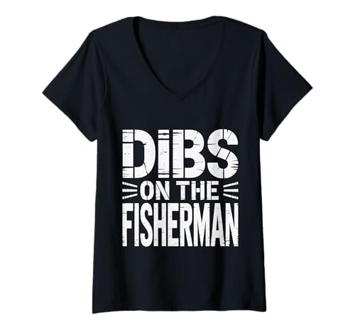 Damen Dibs On The Fisherman Frau Freundin Partner Hobby - T-Shirt mit V-Ausschnitt Damen Dibs On The Fisherman Frau Freundin Partner Hobby - T-Shirt mit V-Ausschnitt von Fischerei Liebesfrau im Freien
