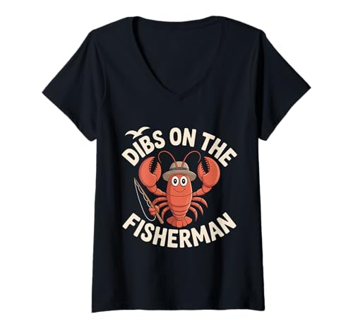 Damen Dibs On The Fisherman Frau Freundin Partner Hobby |- T-Shirt mit V-Ausschnitt Damen Dibs On The Fisherman Frau Freundin Partner Hobby |- T-Shirt mit V-Ausschnitt von Fischerei Liebesfrau im Freien