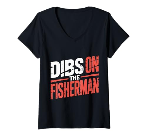Damen Dibs On The Fisherman Frau Freundin Partner Hobby ||- T-Shirt mit V-Ausschnitt Damen Dibs On The Fisherman Frau Freundin Partner Hobby ||- T-Shirt mit V-Ausschnitt von Fischerei Liebesfrau im Freien