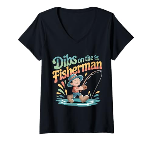 Damen Dibs On The Fisherman Frau Freundin Partner Hobby |- T-Shirt mit V-Ausschnitt Damen Dibs On The Fisherman Frau Freundin Partner Hobby |- T-Shirt mit V-Ausschnitt von Fischerei Liebesfrau im Freien