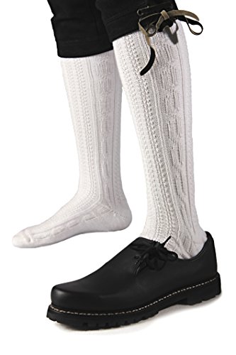 Herren-Kniebundstrümpfe mit Zopfmuster in weiss Gr. 42-44 von Fischerkleidung GmbH