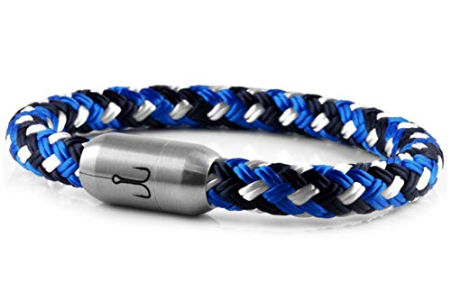 Fischers Fritze Armband Segeltau Makrele marineblau stahlblau weiß - Handgemacht im Geschenkkarton I Maritim & Wasserfest (24) von Fischers Fritze