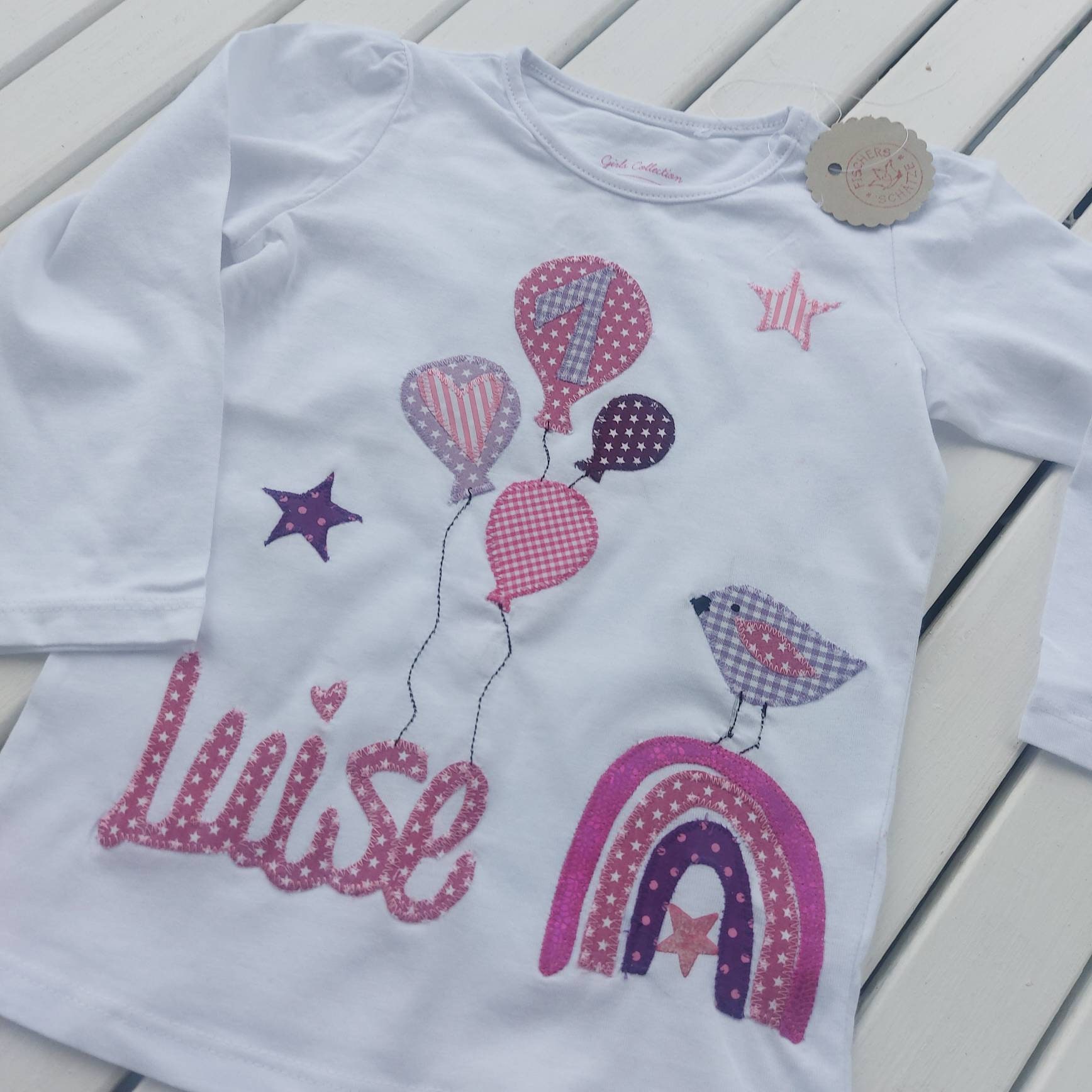 Geburtstagsshirt Mädchen Regenbogen Langarmshirt T-Shirt Namensshirt Geburtstag Rosa Weiss Geburtstagsshirt Mädchen Regenbogen Langarmshirt T-Shirt Namensshirt Geburtstag Rosa Weiss von FischersSchaetze