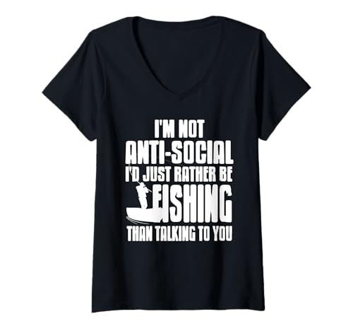 Damen Sozial selektiver Angler Humor Angeltrip T-Shirt mit V-Ausschnitt Damen Sozial selektiver Angler Humor Angeltrip T-Shirt mit V-Ausschnitt von Fischfans Rückzug Lustige Persönlichkeit