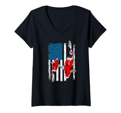 Damen Patriotische Koi USA Flagge Teichstolz T-Shirt mit V-Ausschnitt Damen Patriotische Koi USA Flagge Teichstolz T-Shirt mit V-Ausschnitt von Fischfreunde mit amerikanischem Flair