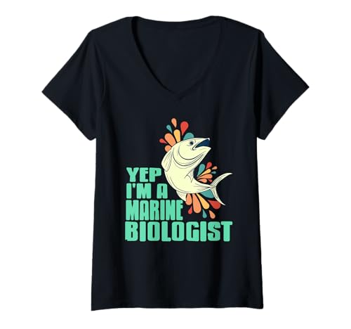 Damen Ja, Ich Bin Meeresbiologe Ozean Humor Splash T-Shirt mit V-Ausschnitt Damen Ja, Ich Bin Meeresbiologe Ozean Humor Splash T-Shirt mit V-Ausschnitt von Fischige Akademische Humorfreunde