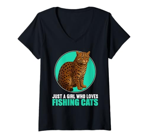 Damen Fischkatzen Fischkatze T-Shirt mit V-Ausschnitt Damen Fischkatzen Fischkatze T-Shirt mit V-Ausschnitt von Fischkatzen Fischkatze Tier Shop