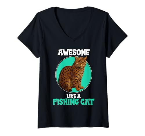 Damen Fischkatzen Fischkatze T-Shirt mit V-Ausschnitt Damen Fischkatzen Fischkatze T-Shirt mit V-Ausschnitt von Fischkatzen Fischkatze Tier Shop