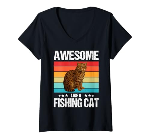 Damen Fischkatzen Fischkatze T-Shirt mit V-Ausschnitt Damen Fischkatzen Fischkatze T-Shirt mit V-Ausschnitt von Fischkatzen Fischkatze Tier Shop