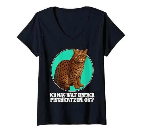 Damen Fischkatzen Fischkatze T-Shirt mit V-Ausschnitt Damen Fischkatzen Fischkatze T-Shirt mit V-Ausschnitt von Fischkatzen Fischkatze Tier Shop