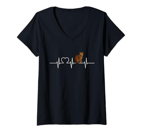 Damen Fischkatzen Herzschlag Fischkatze T-Shirt mit V-Ausschnitt Damen Fischkatzen Herzschlag Fischkatze T-Shirt mit V-Ausschnitt von Fischkatzen Fischkatze Tier Shop