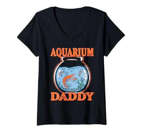 Damen Aquarium Daddy Aquascape Garnelenbecken Papa T-Shirt mit V-Ausschnitt Damen Aquarium Daddy Aquascape Garnelenbecken Papa T-Shirt mit V-Ausschnitt von Fischliebhaber Vater Shrimp Aquaristik Fans