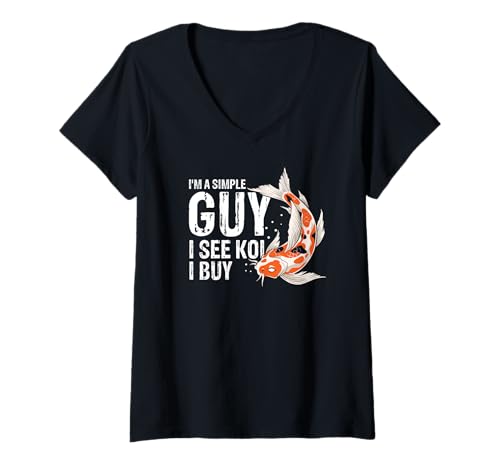 Damen Einfacher Typ Koi Kaufen Teichhumor T-Shirt mit V-Ausschnitt von Fischliebhaber mit Sinn für Humor