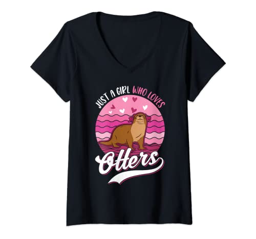 Damen Otter Mädchen Seeotter Fischotter T-Shirt mit V-Ausschnitt von Fischotter Seeotter Riesenotter Kleidung