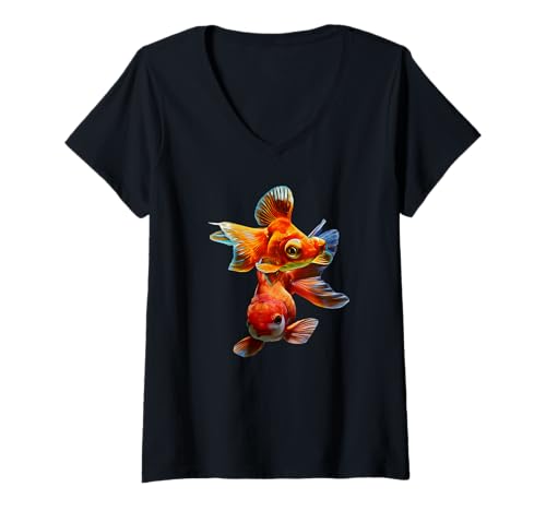 Damen Oranda Goldfisch Schmetterling Fancy Goldfisch Aquarium Geschenk T-Shirt mit V-Ausschnitt Damen Oranda Goldfisch Schmetterling Fancy Goldfisch Aquarium Geschenk T-Shirt mit V-Ausschnitt von Fish Keeping Tees