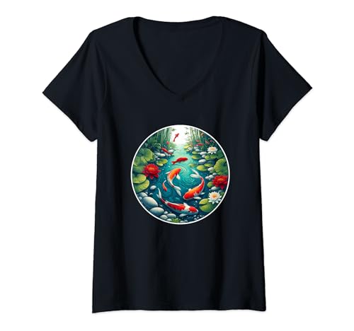 Damen Koi Fisch Karpfen Koi T-Shirt mit V-Ausschnitt Damen Koi Fisch Karpfen Koi T-Shirt mit V-Ausschnitt von Fish Koi Carp Designs