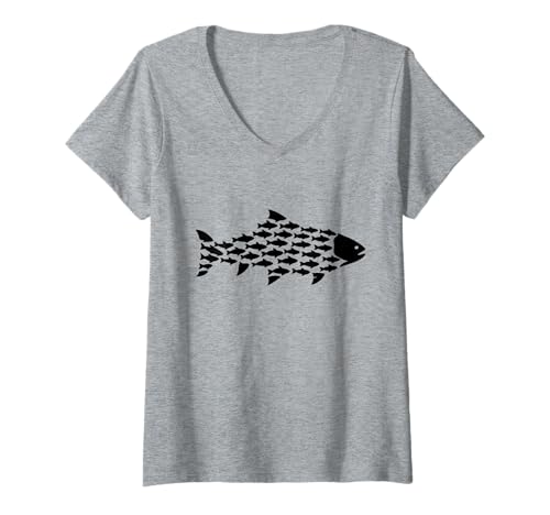 Damen Fisch Silhouette Forelle Niedliche Fische Lustige Fische Liebhaber Fisch T-Shirt mit V-Ausschnitt Damen Fisch Silhouette Forelle Niedliche Fische Lustige Fische Liebhaber Fisch T-Shirt mit V-Ausschnitt von Fish Lover Trout Lover