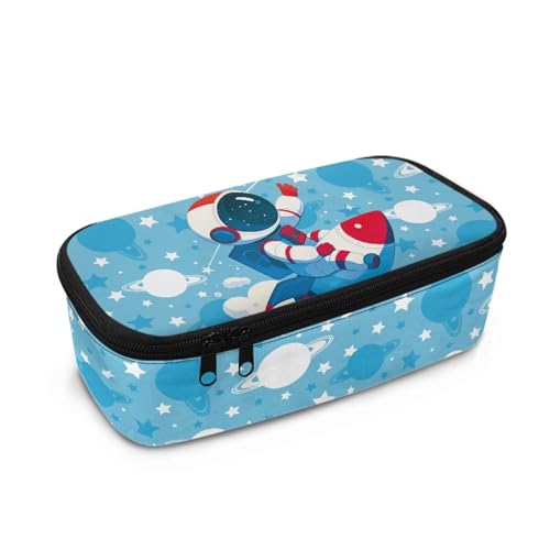 FishDing Star Planet Galaxy Federmäppchen Jungen Große Kapazität Schreibwaren Aufbewahrung Studentenbedarf Stifthalter Tasche, Astronautenrakete, Einheitsgröße, Taschen-Organizer von FishDing