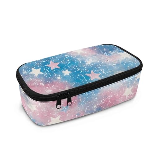 FishDing Star Planet Galaxy Federmäppchen Jungen Große Kapazität Schreibwaren Aufbewahrung Studentenbedarf Stifthalter Tasche, Rosa und blaue Sterne, Einheitsgröße, Taschen-Organizer von FishDing