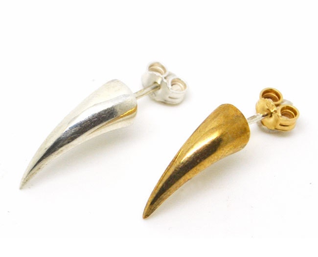 Horn Ohrringe, Rock-Stil, Sterling Silber 925, Zirkon, Vergoldet Horn Ohrringe, Rock-Stil, Sterling Silber 925, Zirkon, Vergoldet von FishboneDesignGR