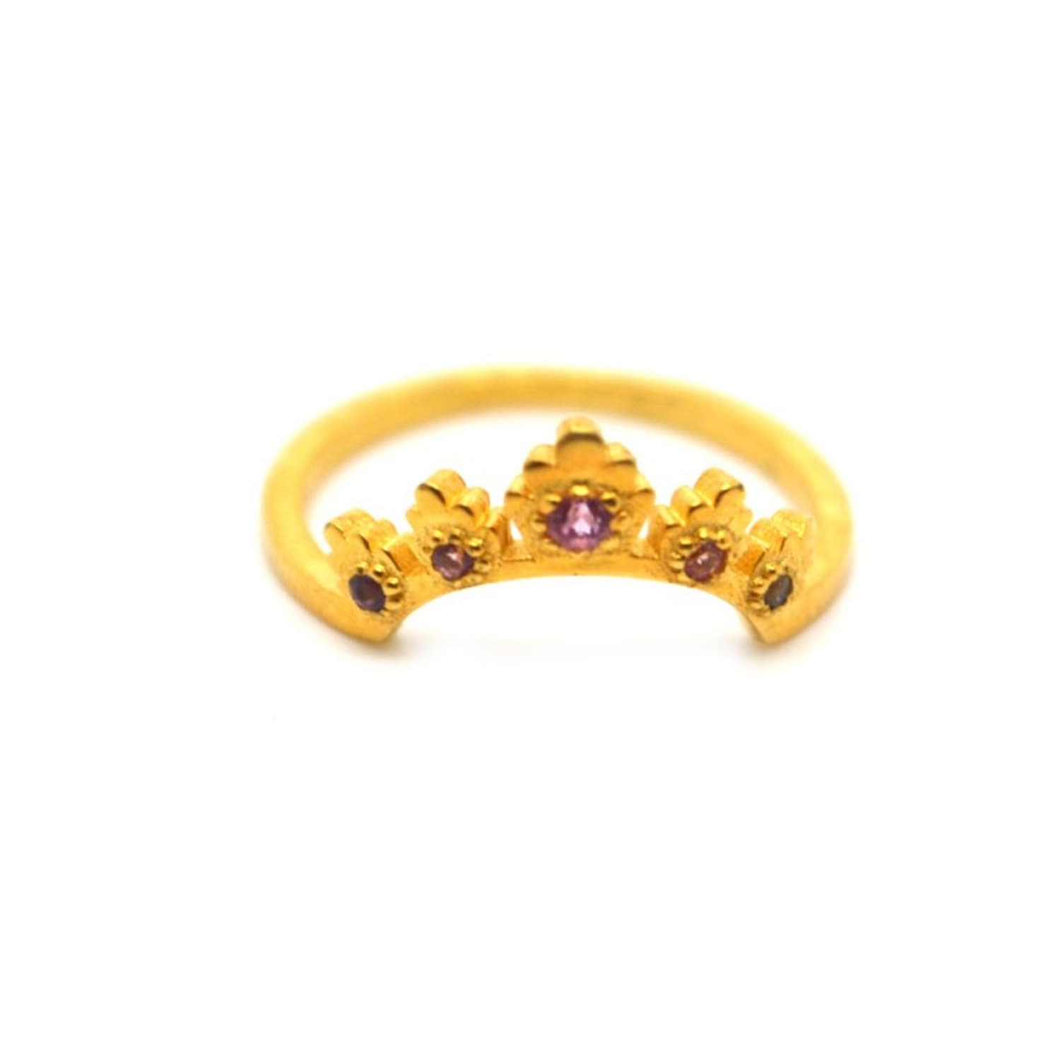 Krönchen-Ring Mit Amethyst & Turmalin Steinen in Sterling Silber 925 Krönchen-Ring Mit Amethyst & Turmalin Steinen in Sterling Silber 925 von FishboneDesignGR
