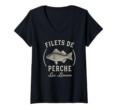 Damen Genfer See Barsch Fisch Filets de Perche T-Shirt mit V-Ausschnitt Damen Genfer See Barsch Fisch Filets de Perche T-Shirt mit V-Ausschnitt von Fisherman Catch of the Day Gifts